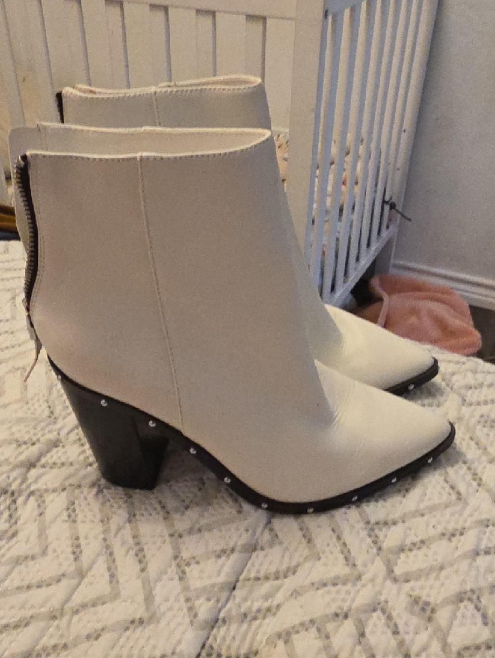 Aldo White Pointed Toe Ankle Boots with Stud Trim